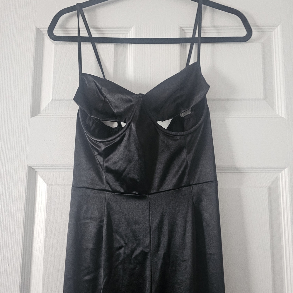 Boohoo Black Satin Cutout Jumpsuit